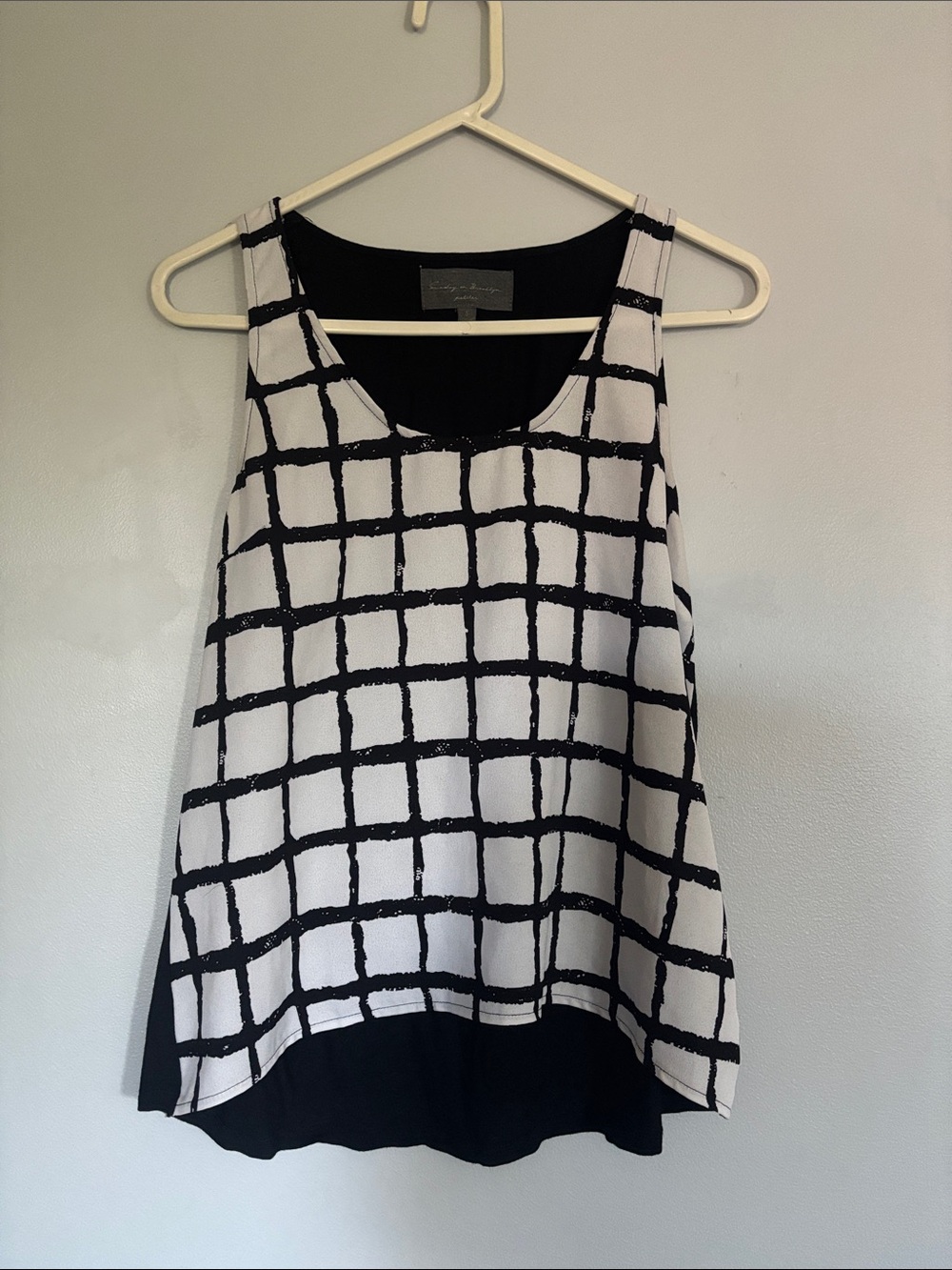 Sunday in Brooklyn White Tank with Black Grid Print